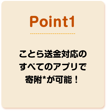 POINT1 ことら送金対応のすべてのアプリで寄附*が可能！
