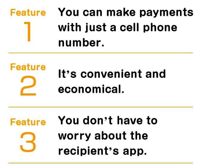 Feature 1: Send money easily with just your phone number!Feature 2: Spend less on service charges when sending money compared to current bank transfers!Feature 3: Recipient does not need the app to receive the money!